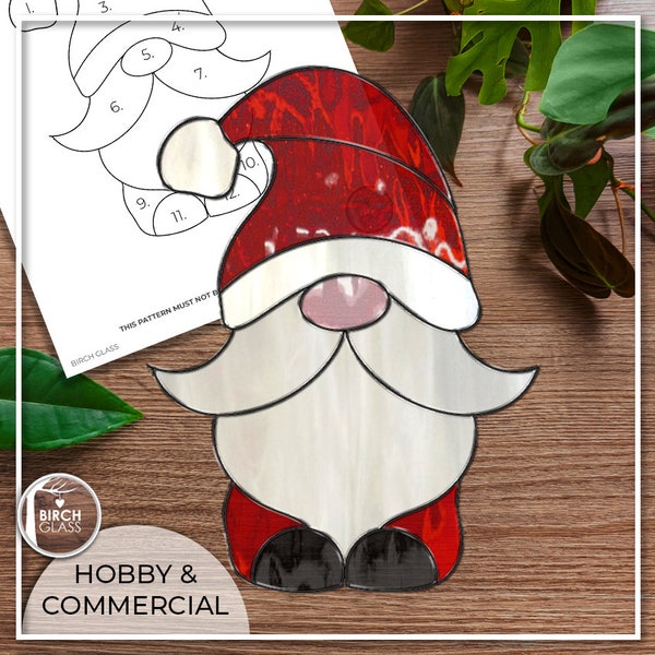 PATTERN • Christmas Gnome Stained Glass Pattern • PDF • Digital Download • Holiday • Santa • Winter • Snow • Beginner • Simple • Gonk