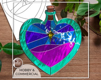 PATTERN • Heart Star Bottle Stained Glass Pattern • PDF • Digital Download • Stars • Hobby • Potion • Panel • Sunny • Sky • Ocean