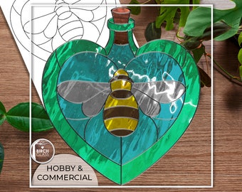 PATTERN • Bee Potion Bottle Stained Glass Pattern • PDF • Digital Download • Bumblebee • Hobby • Potion • Nature • Insect