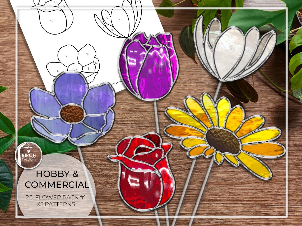 PATTERNS Flower Pack X Beginner Stained Glass Patterns  PDF
