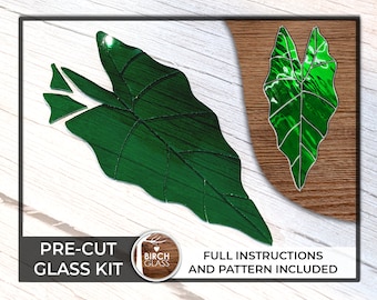 PRECUT GLASS Alocasia Leaf Kit • Stained Glass • Mosaic Kit • Glass Kit • Glass Beginner • Tutorial • Monstera Leaf • Stained Glass Pattern