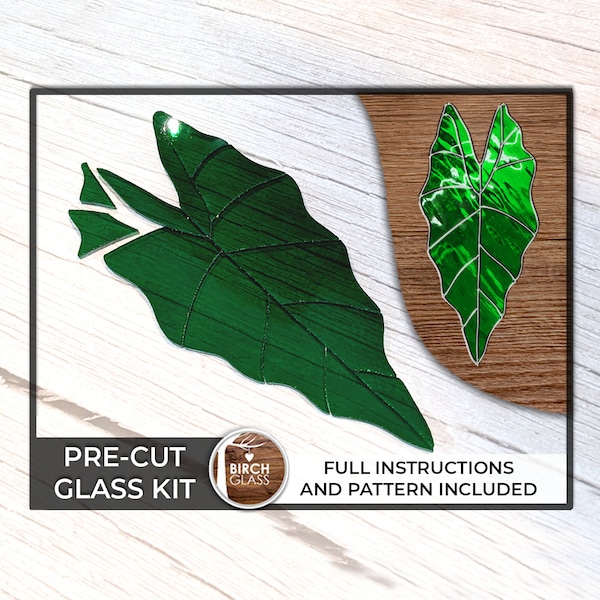 PRECUT GLASS Alocasia Leaf Kit • Stained Glass • Mosaic Kit • Glass Kit • Glass Beginner • Tutorial • Monstera Leaf • Stained Glass Pattern