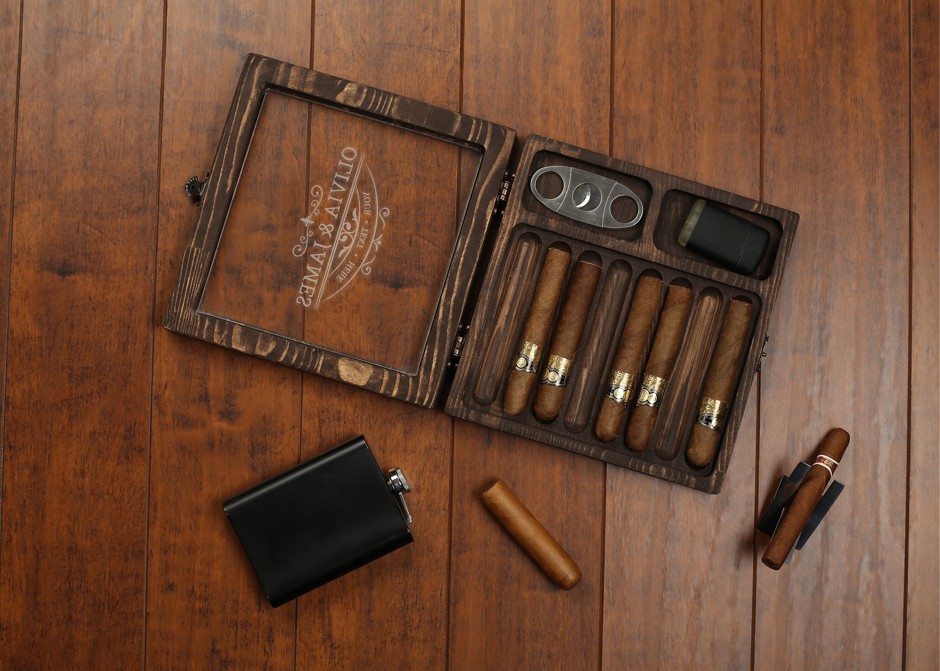 Cigar Box with Humidor Monogram Cigar Box Humidor Custom Cigar