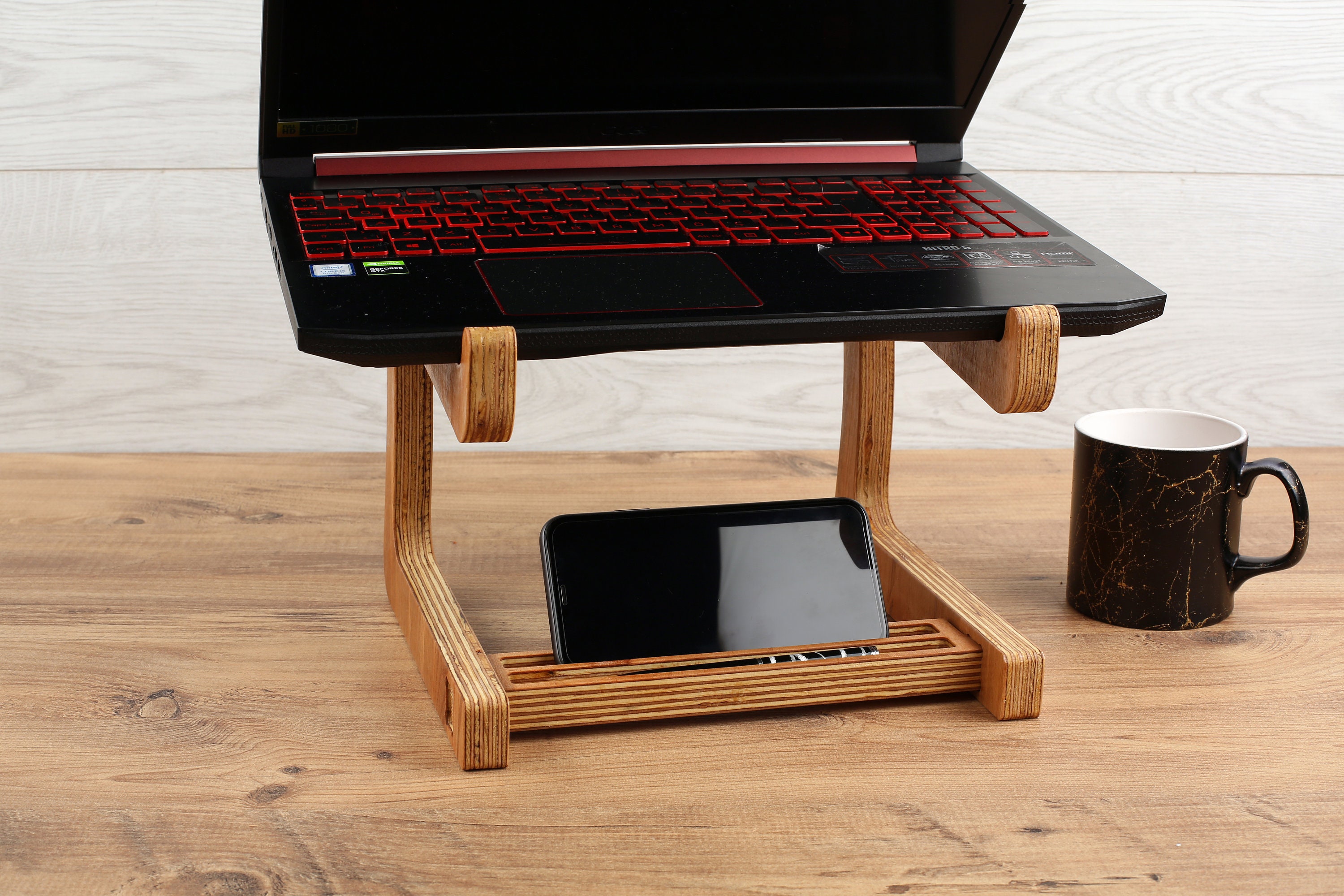 Wood Laptop Stand Phone Holder Eco Friendly Paint and Etsy