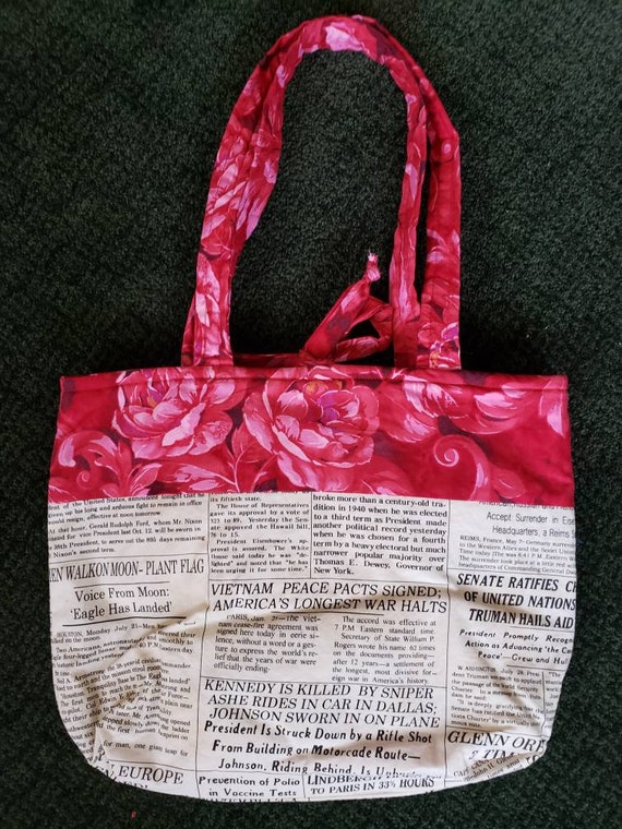 Vintage 1980's Handmade Purse Newspaper Print - image 3