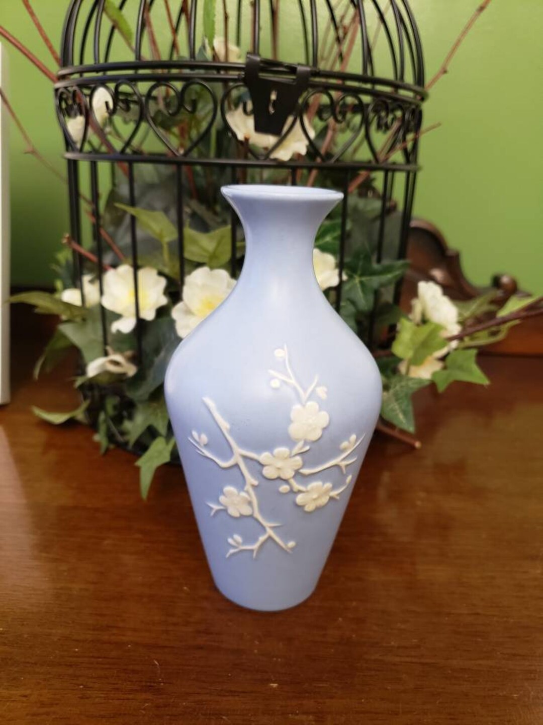 Copeland Spode Blue Vase Cherry Blossom English Bone China Etsy