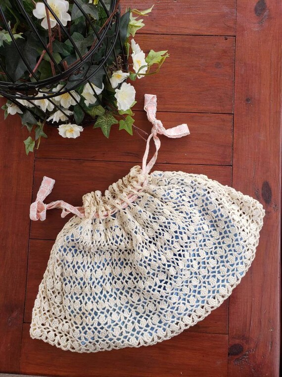 Hand Crochet Purse Lined Satchel Boho Feminine Hi… - image 1