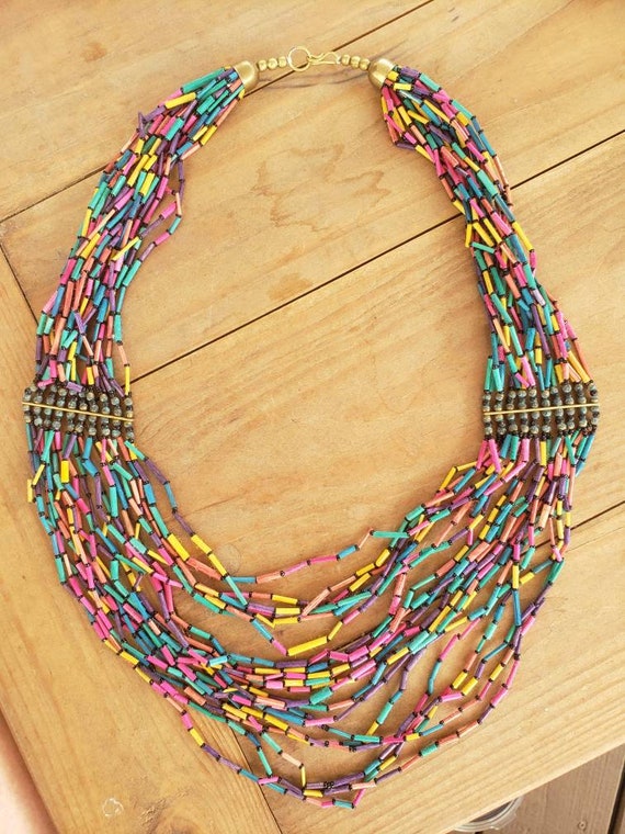 Vintage Bamboo Multi-strand Necklace Bright Wood