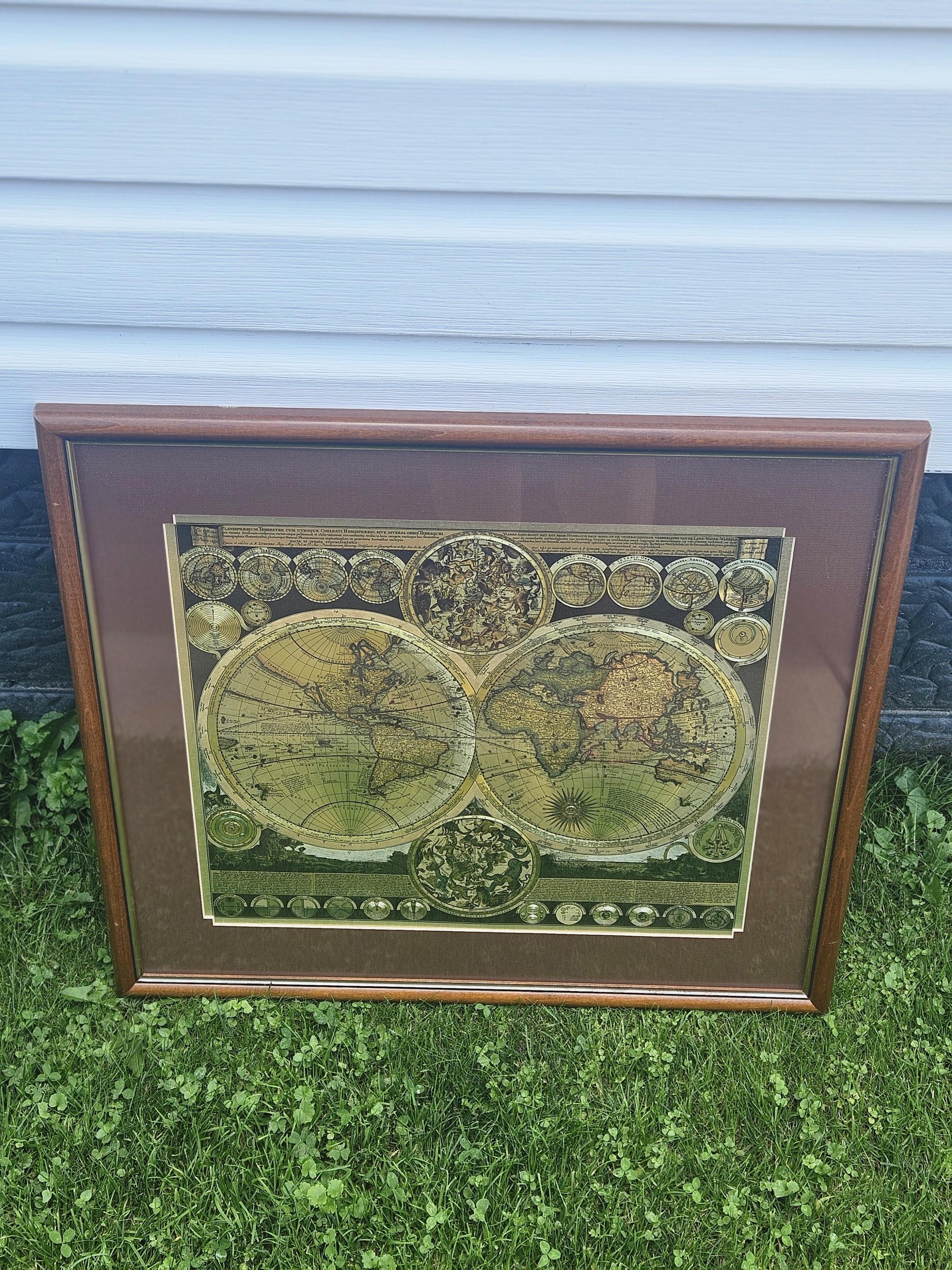 Peter Schenk Planispharium Terrestre Gold Foil Map Framed