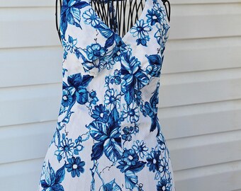 chinese dress ladies Max Studio Women's Sleeveless Tiered Midi Dress, Blue/Ivory Shadow Pansy,  Large at Amazon Women's Clothing store main image 0