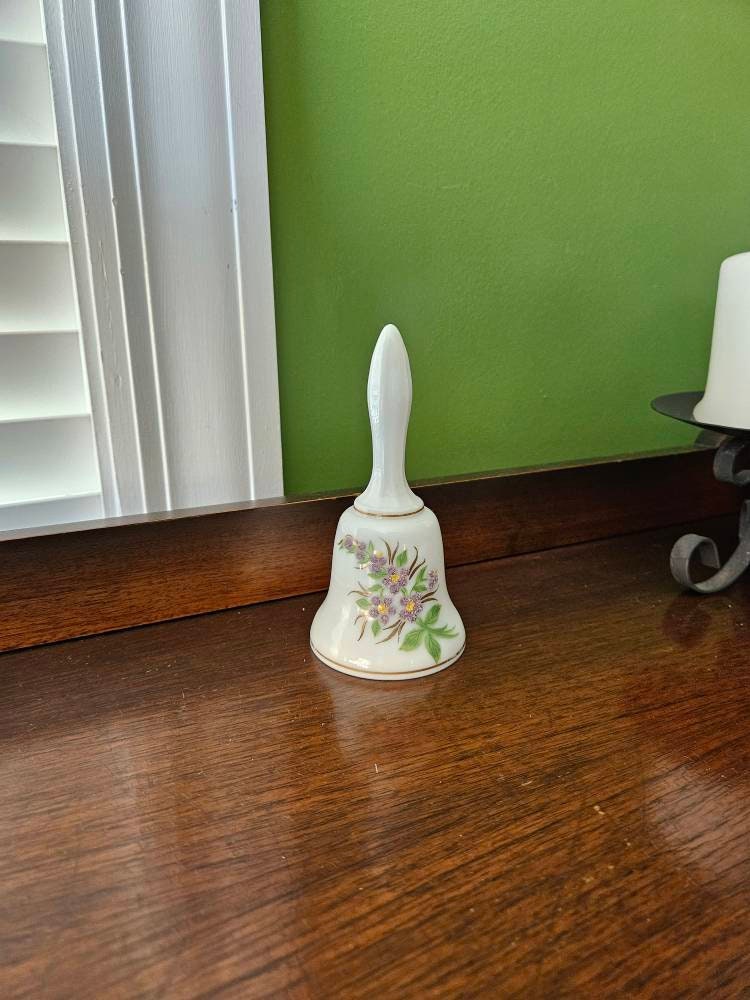 Vintage Japanese Porcelain Hand Bell Gold Trim Hand Painted