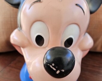 Vintage 1971 Mickey Mouse Coin Bank Plastic Bust Piggy Bank