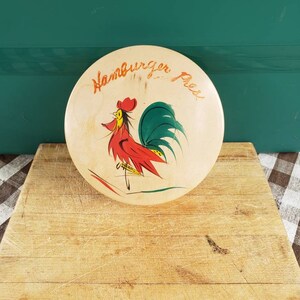 Hand-painted Wood Hinged Hamburger Press Rooster 1960s Retro Kitchen