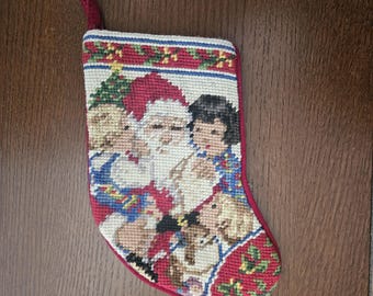 Vintage Wool Needlepoint Christmas Stocking Nutcracker Holiday Decor