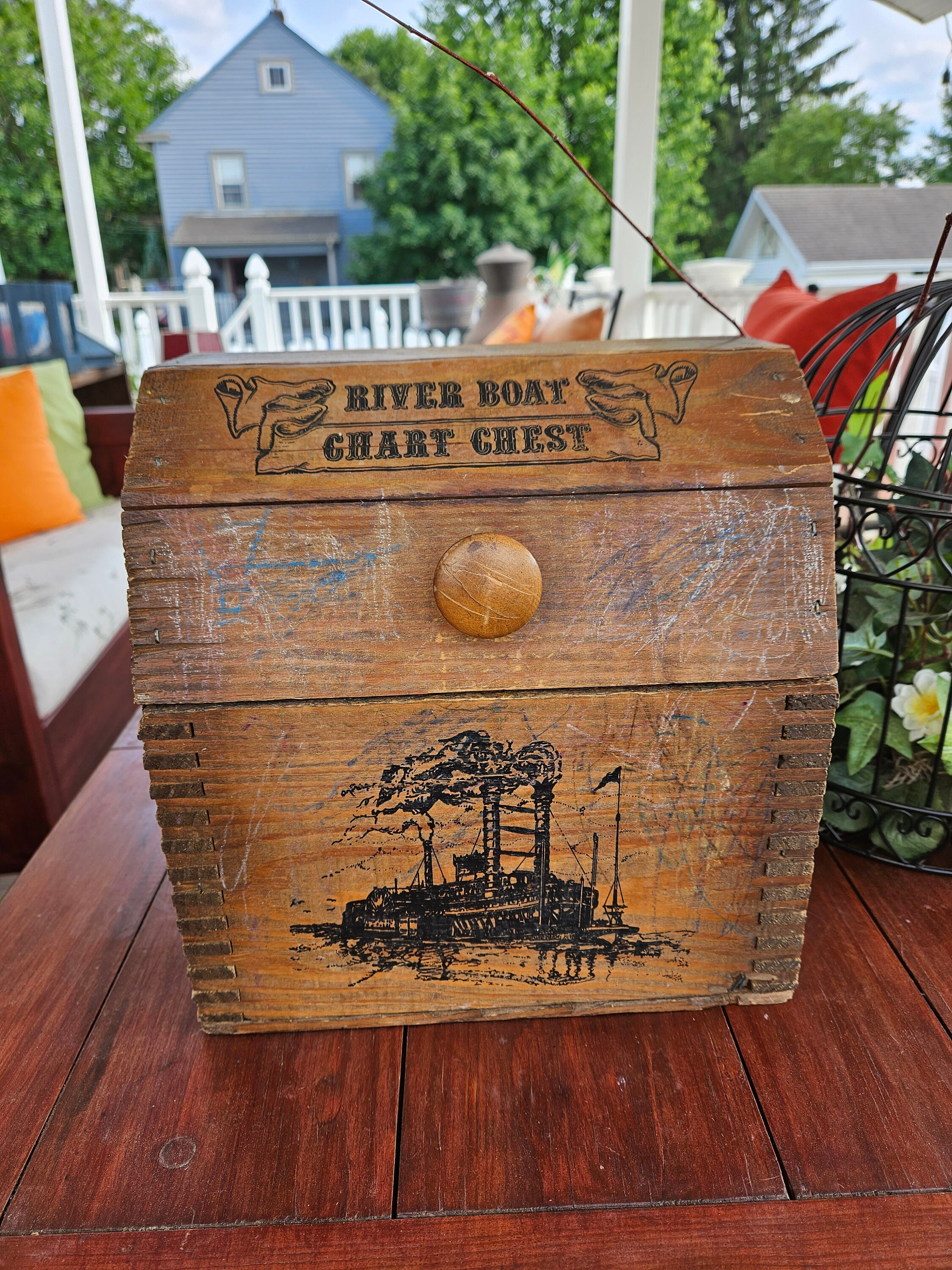 Vintage River Boat Chart Chest Wooden Hinged Box Treasure Chest - Etsy
