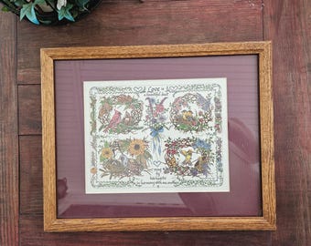 Arte vintage con frase de amor enmarcada: caligrafía creativa «El amor es un hermoso dueto», firmada en 1993. Fabricada en EE. UU.
