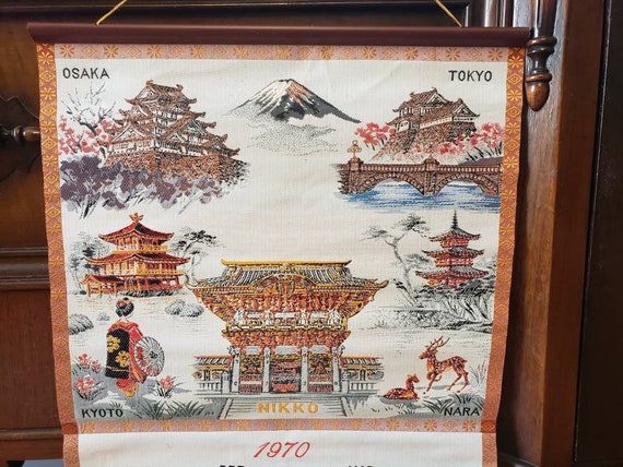 値引きする 1970 Silk Screen Tapestry Scroll Calendar Japan Tokyo Osaka 文房具・ステーショナリー