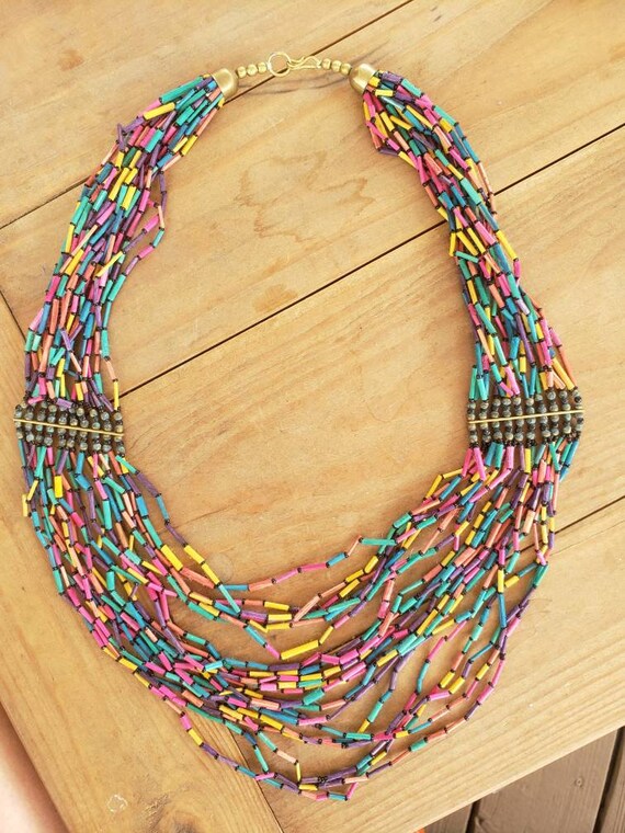 Vintage Bamboo Multi-strand Necklace Bright Wood - image 4