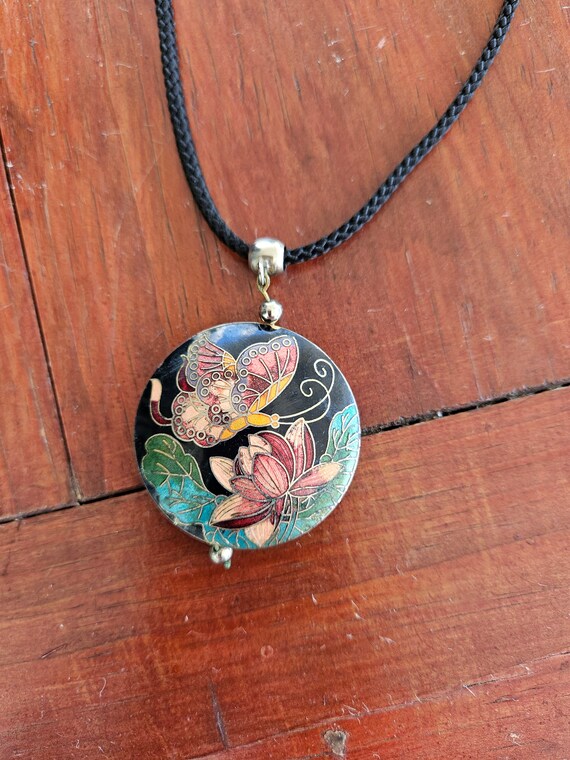 Vintage Chinese Cloisonne Enamel Butterfly Pendant