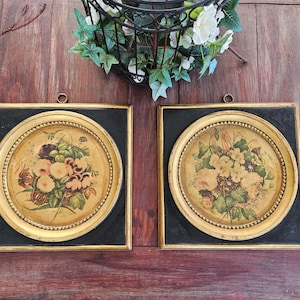 Victorian Borghese Floral Wall Art Pair Square Chalkware Set