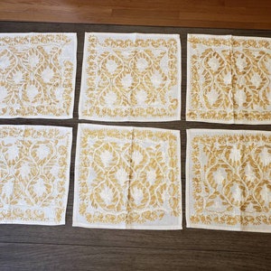Lebanese Gold Embroidered Placements Set of 6 Vintage 1990s