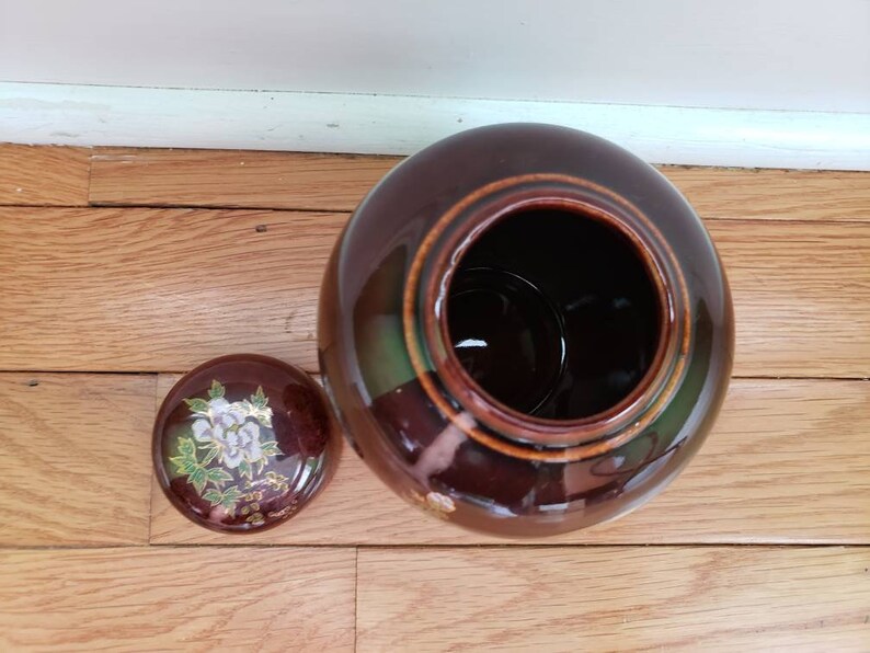 Vintage Japanese Ginger Pot Brown Pheasant Jar Vase Mann With Lid