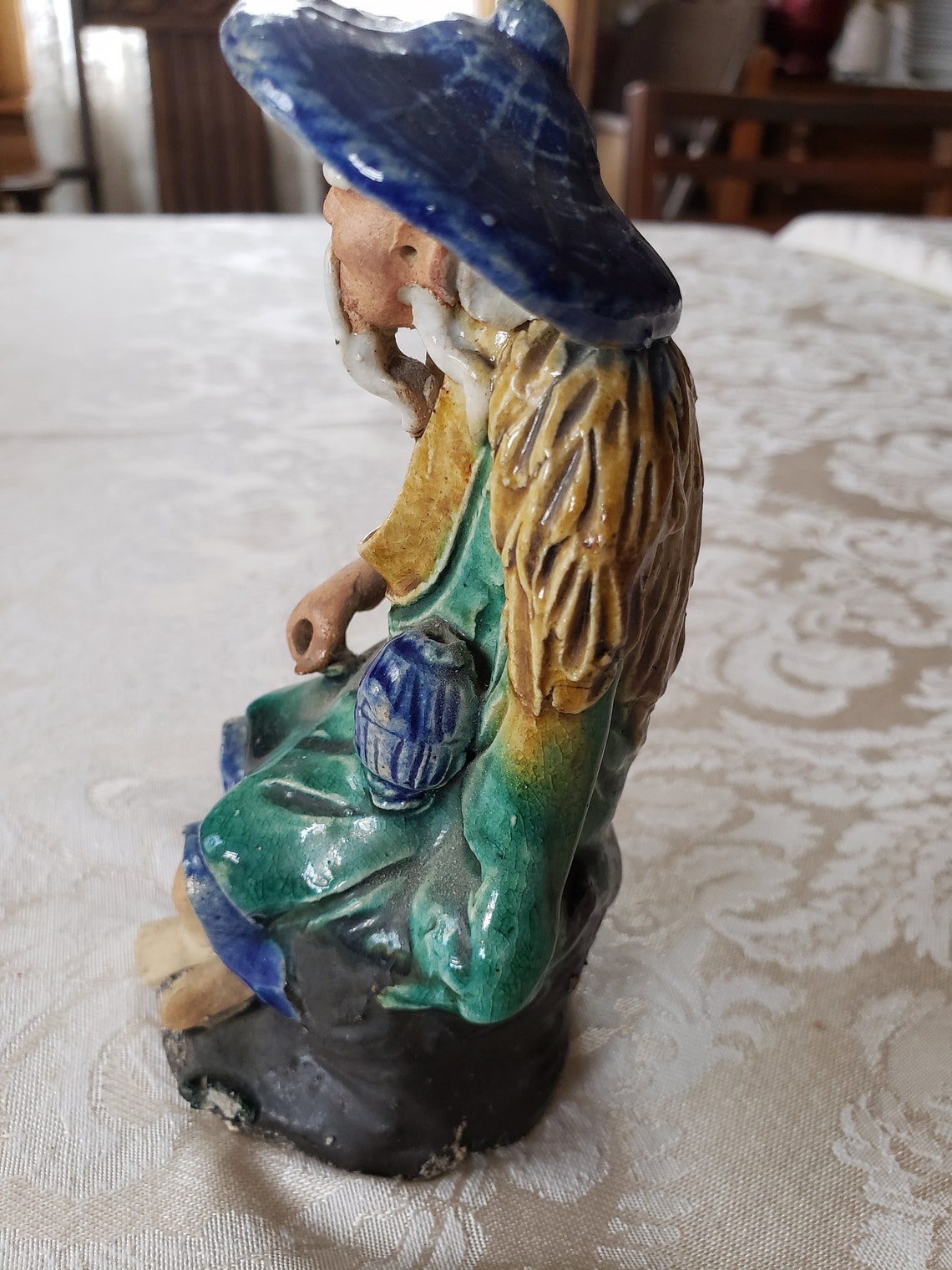 Oriental Mud Man Fishing Statue Figurine Etsy