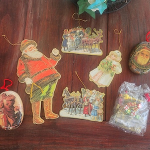 Vintage jaren 1980 folie gestanst Victoriaanse ornamenten decoupage kerstornamenten Lot