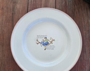 Vintage Enamel Nursery-Rhyme Plate See-Saw Margery Daw Sweden