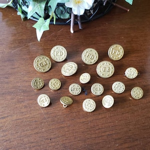 Vintage Metal &quot;FD&quot; Fire Department Uniform Shank Buttons Superior Quality