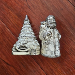 Vintage International Silver Company Salt and Pepper Shakers Silverplated Santa Christmas Tree