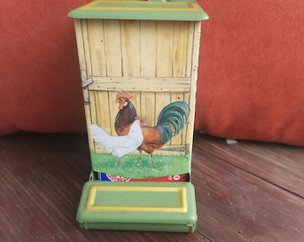 Vintage Jasco Metal Matchbox Holder Wall Pocket With Rooster and
