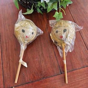 Vintage 1960s Burlap Doll Heads For Crafting Heart Lips Straw Hair