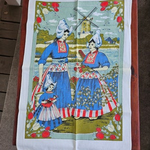 Dutch Cotton Tea Towel Windmill Tulips Farmhouse