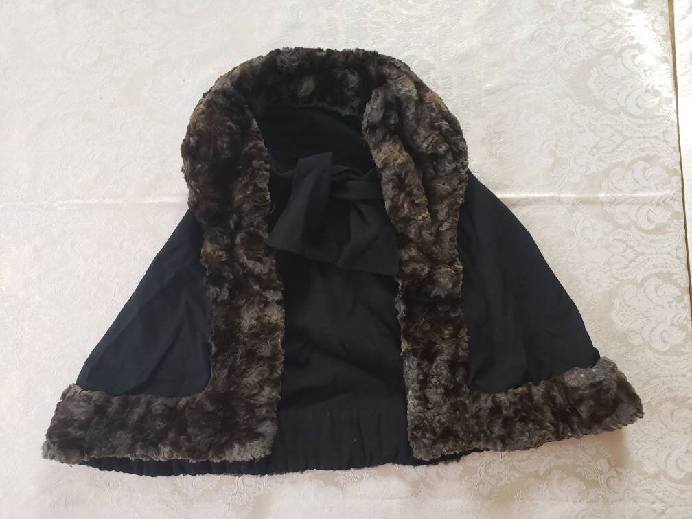 Vintage Handmade Black Fur-trim Evening Wrap Capelet 1940s | Etsy