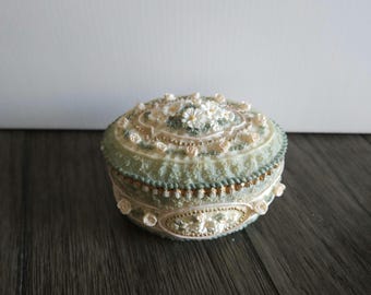 1997 Dezine Hand Painted Floral Trinket Box – Vintage Green