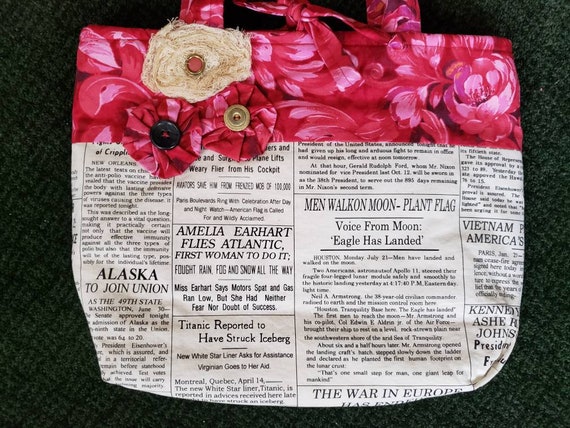 Vintage 1980's Handmade Purse Newspaper Print - image 4