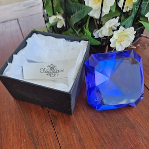 Oleg Cassini Signed Diamond Crystal Paperweight Purple
