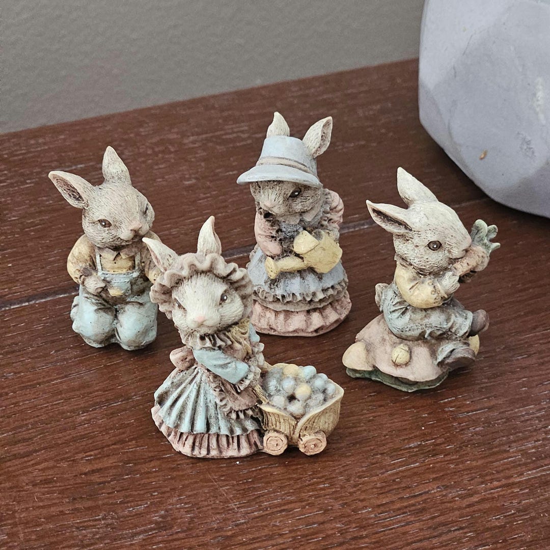 Vintage Easter Bunny Figurines Set of 4 – Victorian Style Resin Rabbits ...