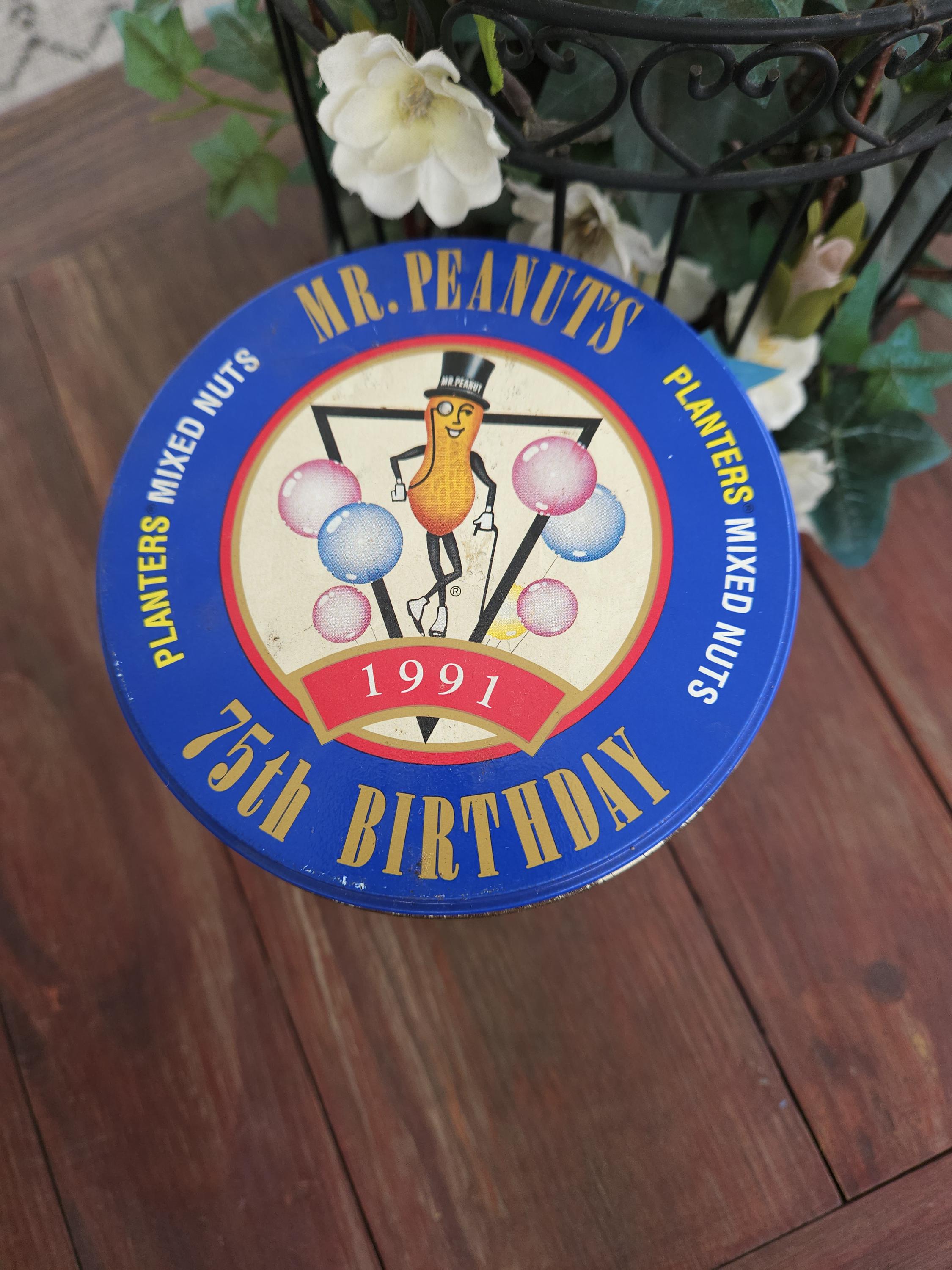 Vintage 1991 Planters Mr. Peanut 75th Birthday Tin | Blue Mixed