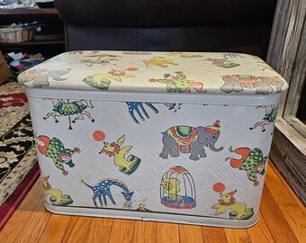 Vintage Mid Century Pearl-wick Circus Toy Chest | 1950s Vinyl