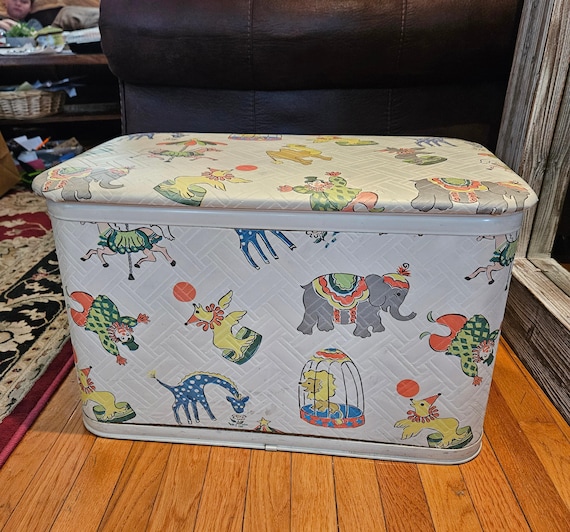 Vintage Mid Century Pearl-wick Circus Toy Chest | 1950s Vinyl