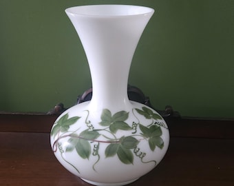 ヴィンテージ花瓶 手描き 松ぼっくり模様 Consolidated Glass製