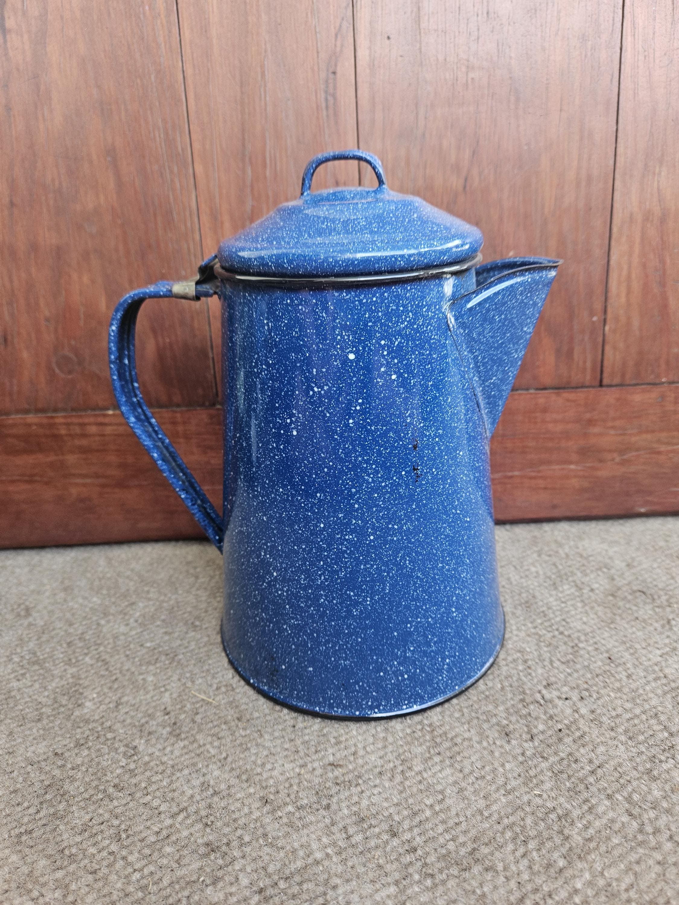 Vintage Coffee Percolator Pot Blue Enamel Speckle Agate Camping