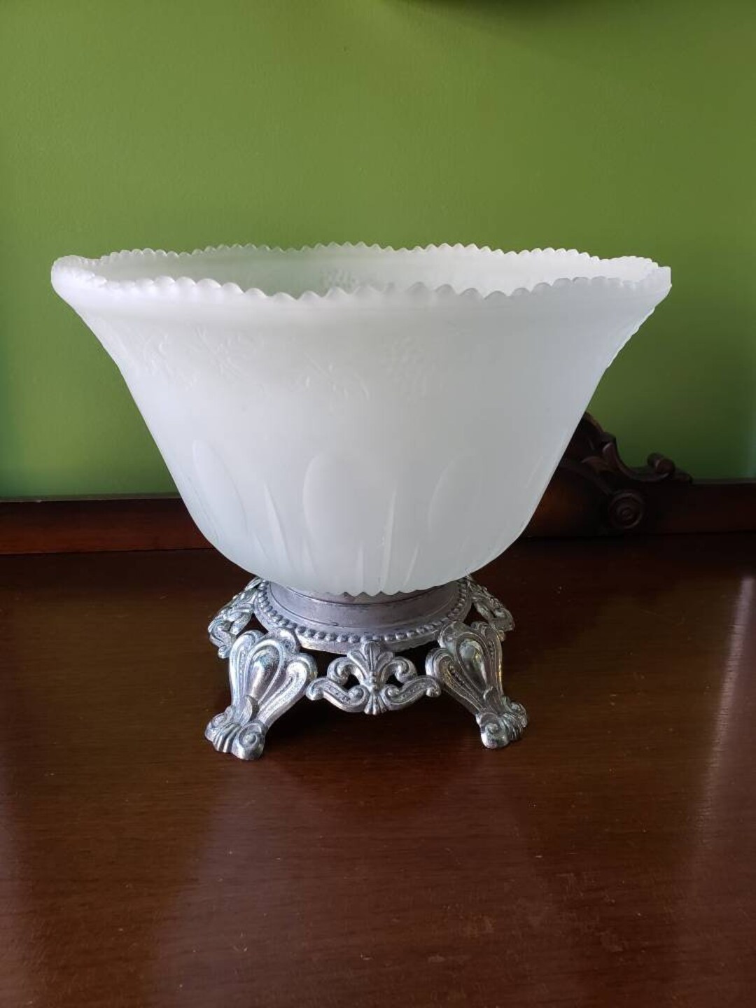 Pedestal Compote Bowl Frosted Glass Ornate Silver Stand Grapevine - Etsy