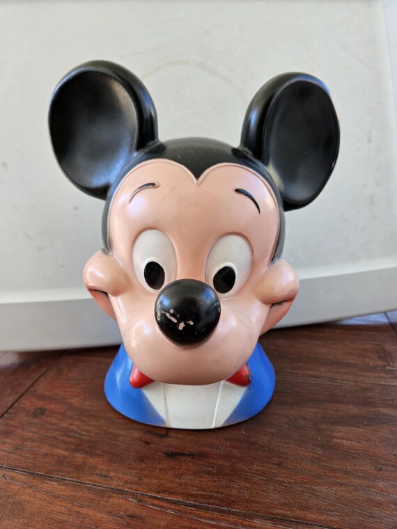 アンティーク雑貨 Old Mickeymouth coinbank doll Vintage 1971 Mickey Mouse Coin Bank Plastic Bust Piggy Bank