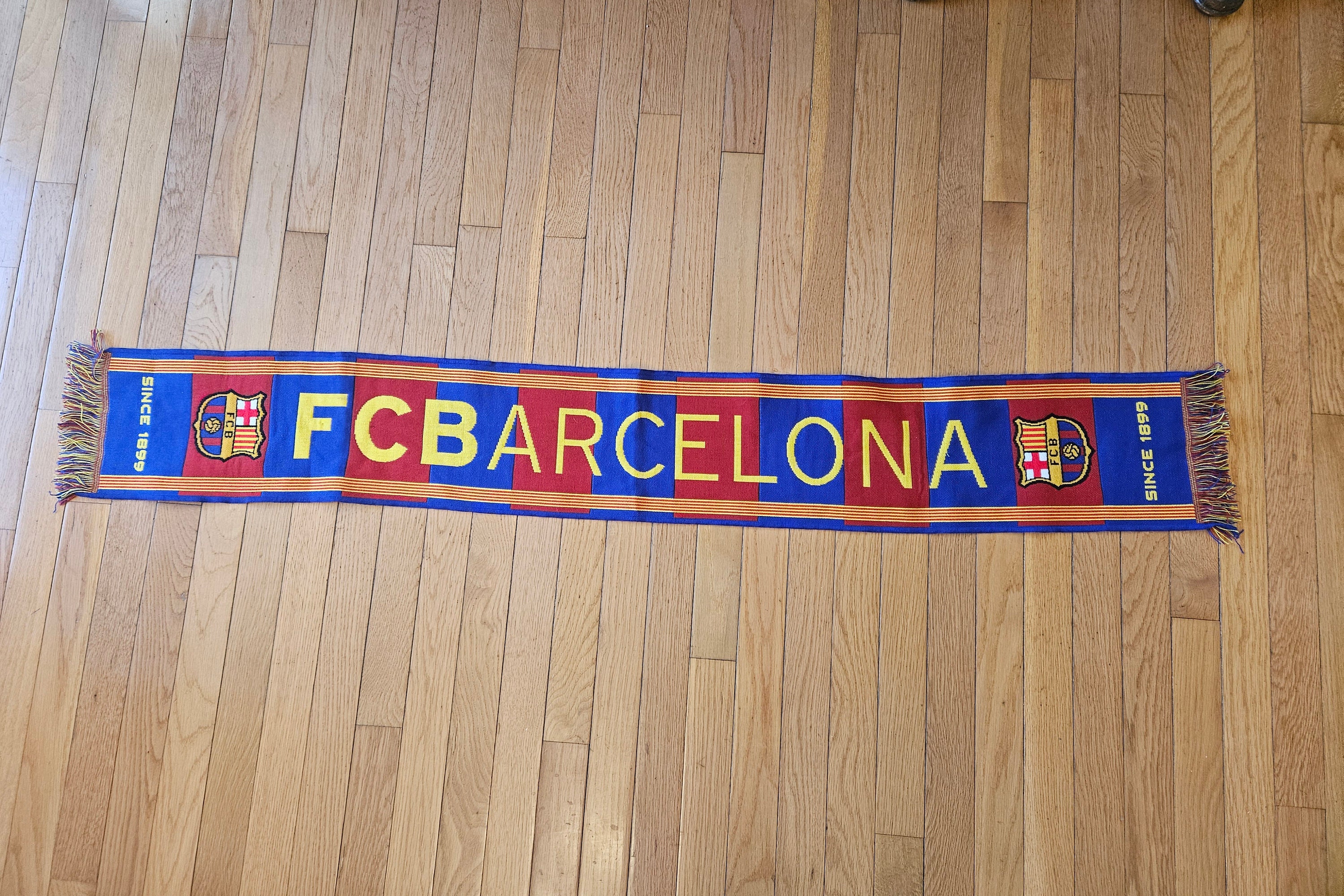 Vintage FC Barcelona Scarf 100% Acrylic Made in UK Retro