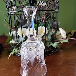 Vintage Crystal Clear Glass Cut Etched Bell