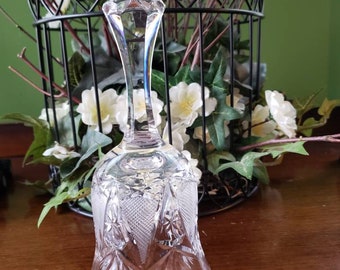 Vintage Cut Crystal Bell – Clear Crystal Hand Bell – Starburst Pattern Glass Bell – Elegant Collectible Decor