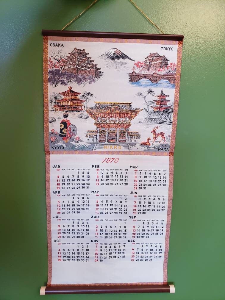 【セール】福袋/福箱ファッション通販 1970 Silk Osaka Tokyo Japan Calendar Scroll Tapestry Screen 文房具・ステーショナリー
